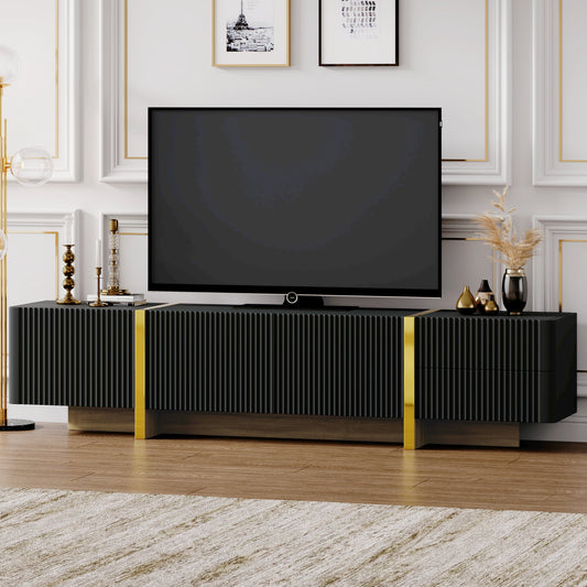 Luxury Fluted TV Stand for TVs Up to 80'', Modern Entertainment Center with Storage Cabinets & Drawers Black