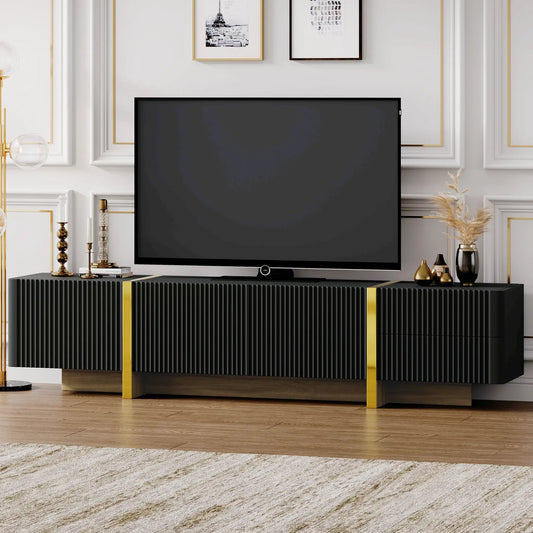 Luxury Fluted TV Stand for 80 Inch TV, black ribbed cabinet with gold trim VIP Digital Presence on Tampa Home & Garden Store