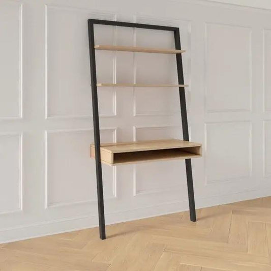 Farmhouse Rustic Oak Black Leaning Ladder Desk with two shelves on Tampa Home & Garden Store