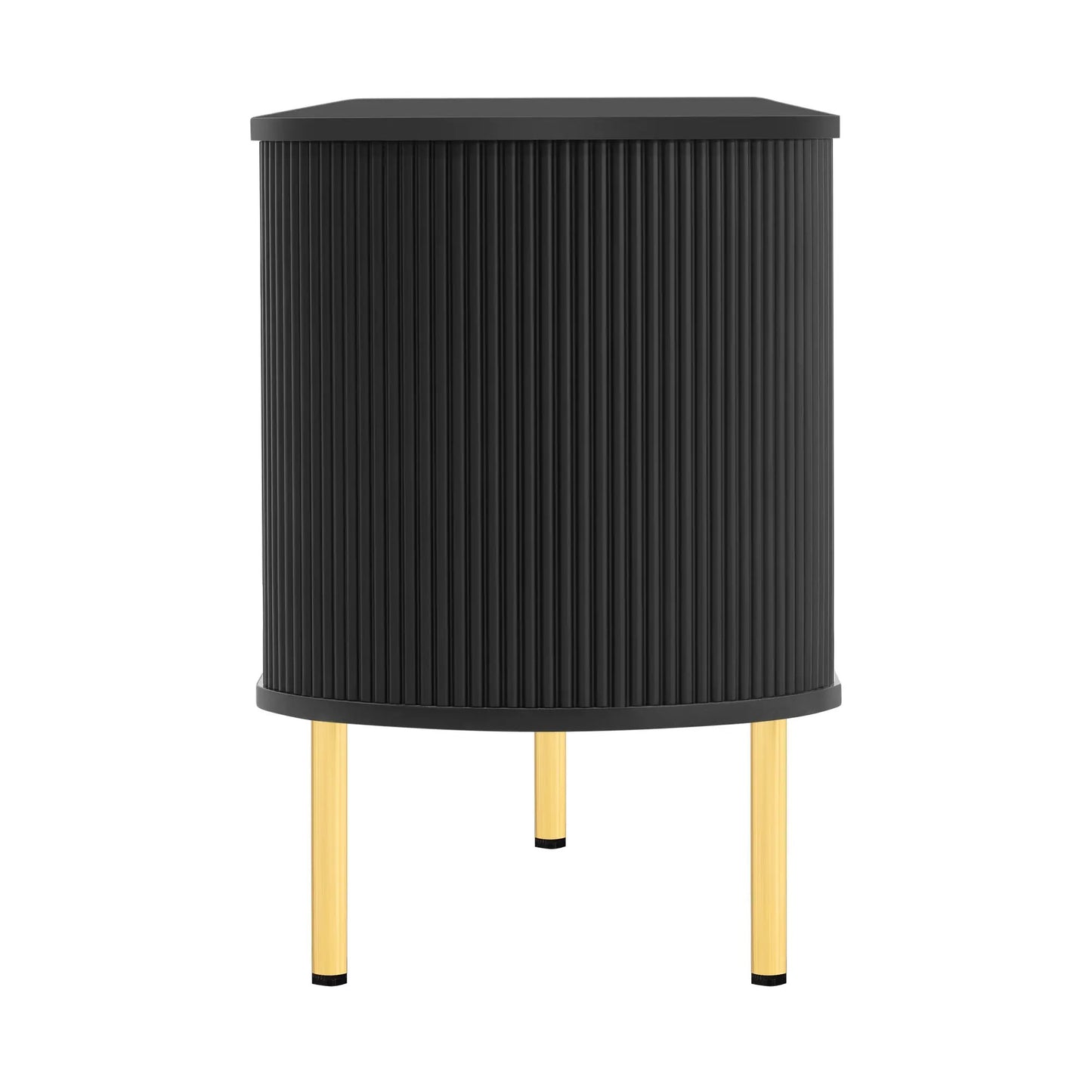 U Can Modern TV Stand for 80 Inch TVs, black ribbed cylindrical cabinet with gold legs on Tampa Home & Garden Store