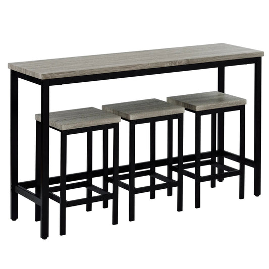 Counter height dining table set with 3 gray wood stools and black metal frame on Tampa Home & Garden Store