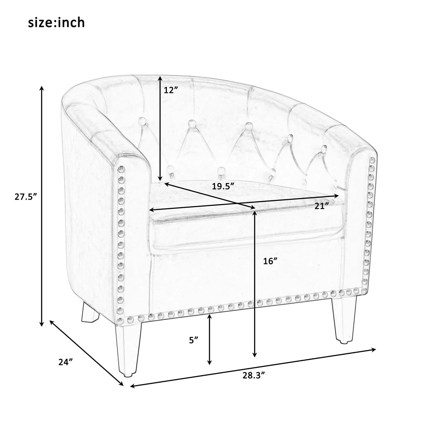 PU Leather Tufted Barrel Armchair cream with nailhead trim by VIP Digital Presence on Tampa Home & Garden Store