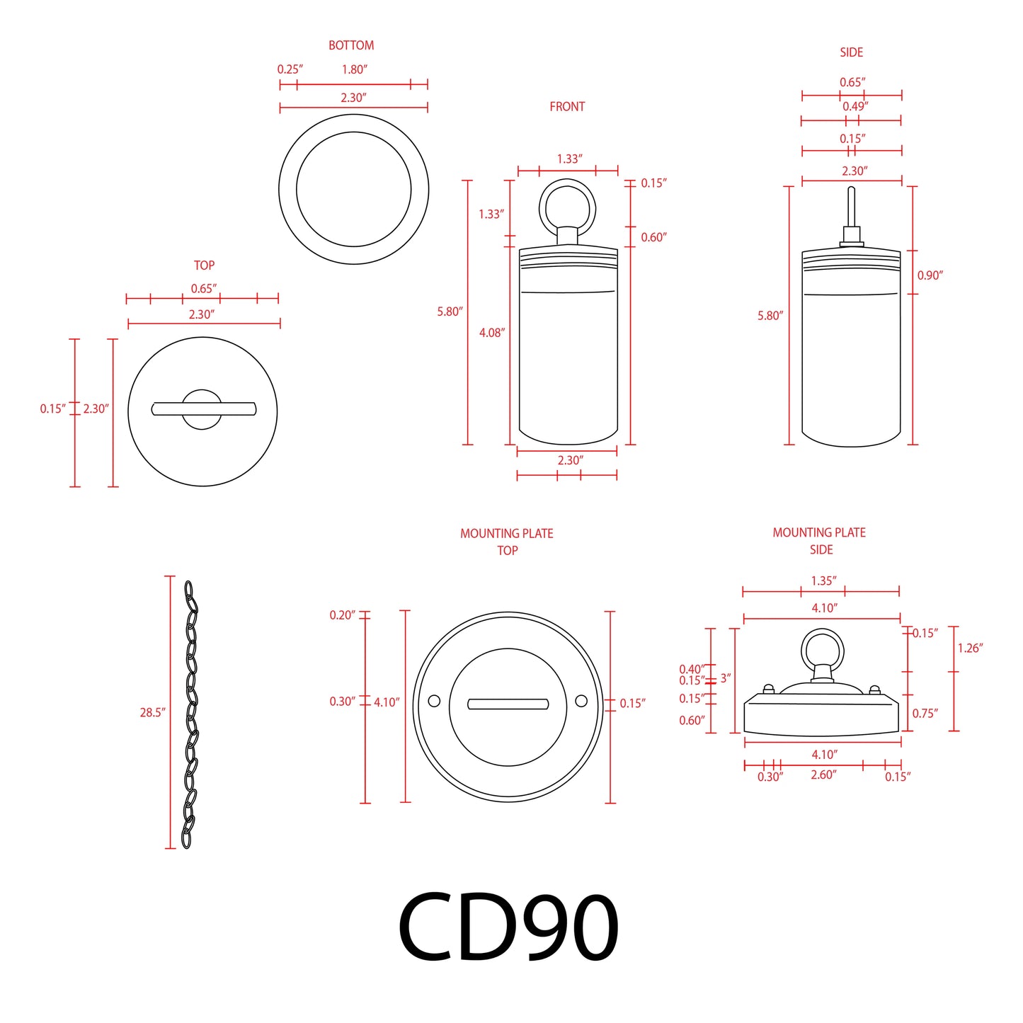 CD90 Low Voltage Philips Bulb Cylinder Pendant Light Hanging Spotlight