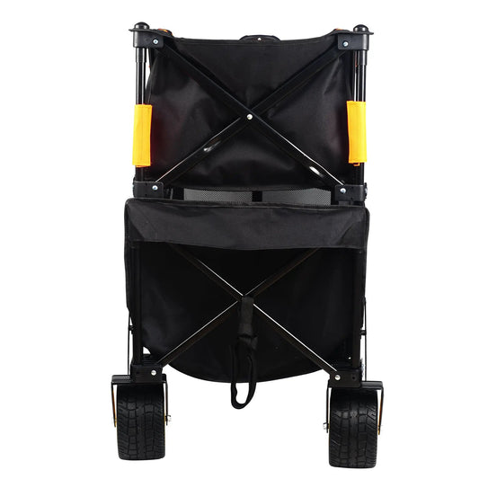 Large capacity folding cart for garden and beach with black fabric and orange handles on Tampa Home & Garden Store