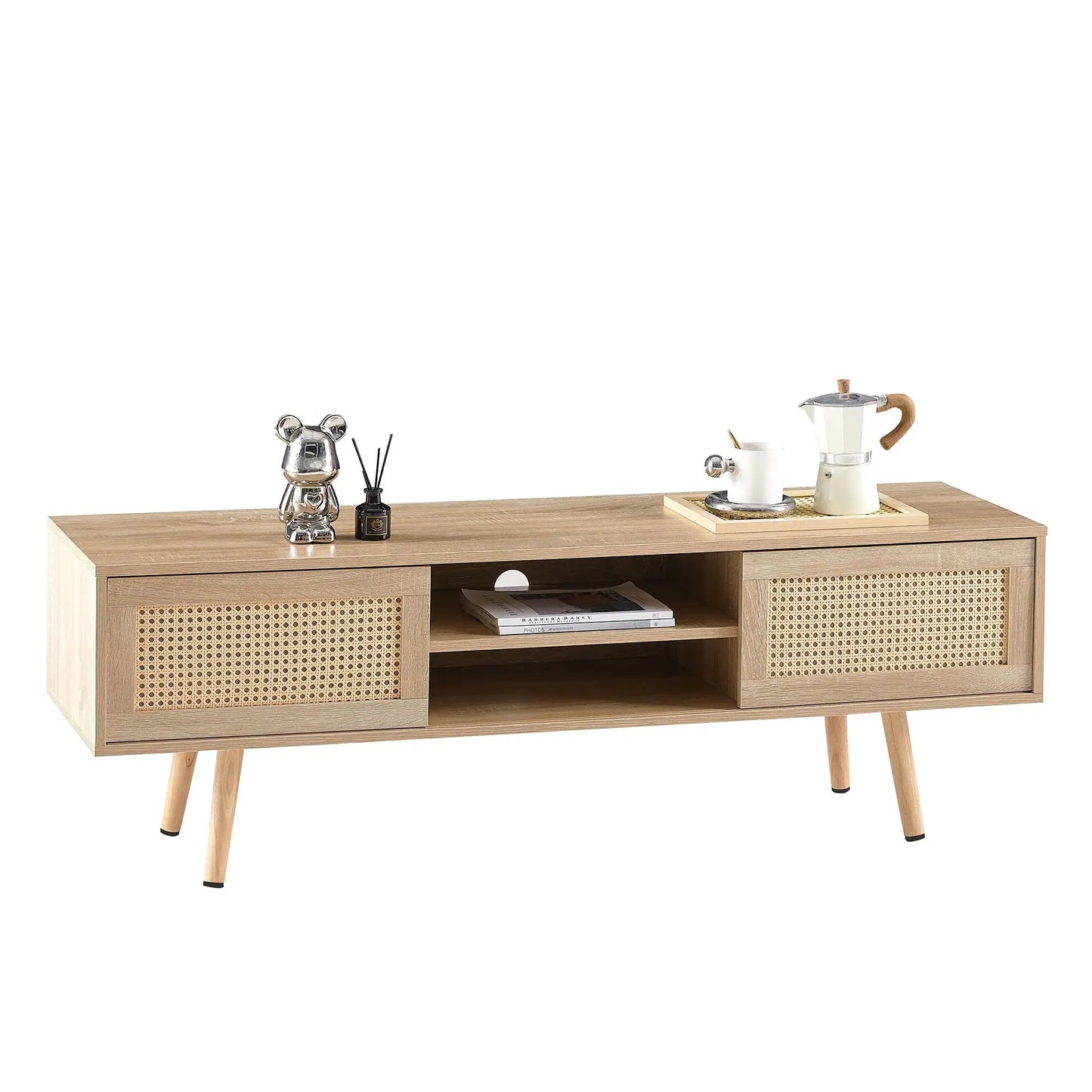 55.12in rattan TV cabinet with sliding doors and cane panels by VIP Digital Presence on Tampa Home & Garden Store