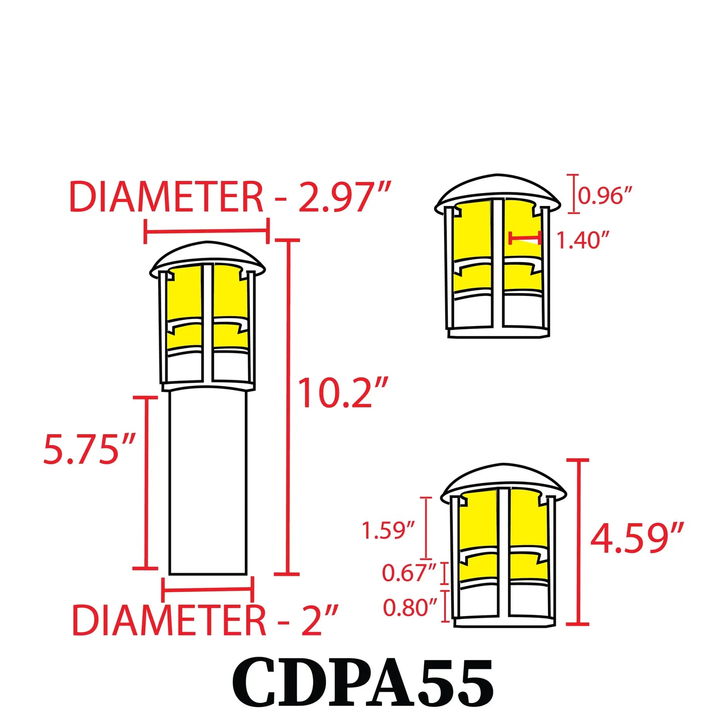 CDPA55 3W 12V LED garden bollard path light pair with black housing and yellow LED core on Tampa Home & Garden Store