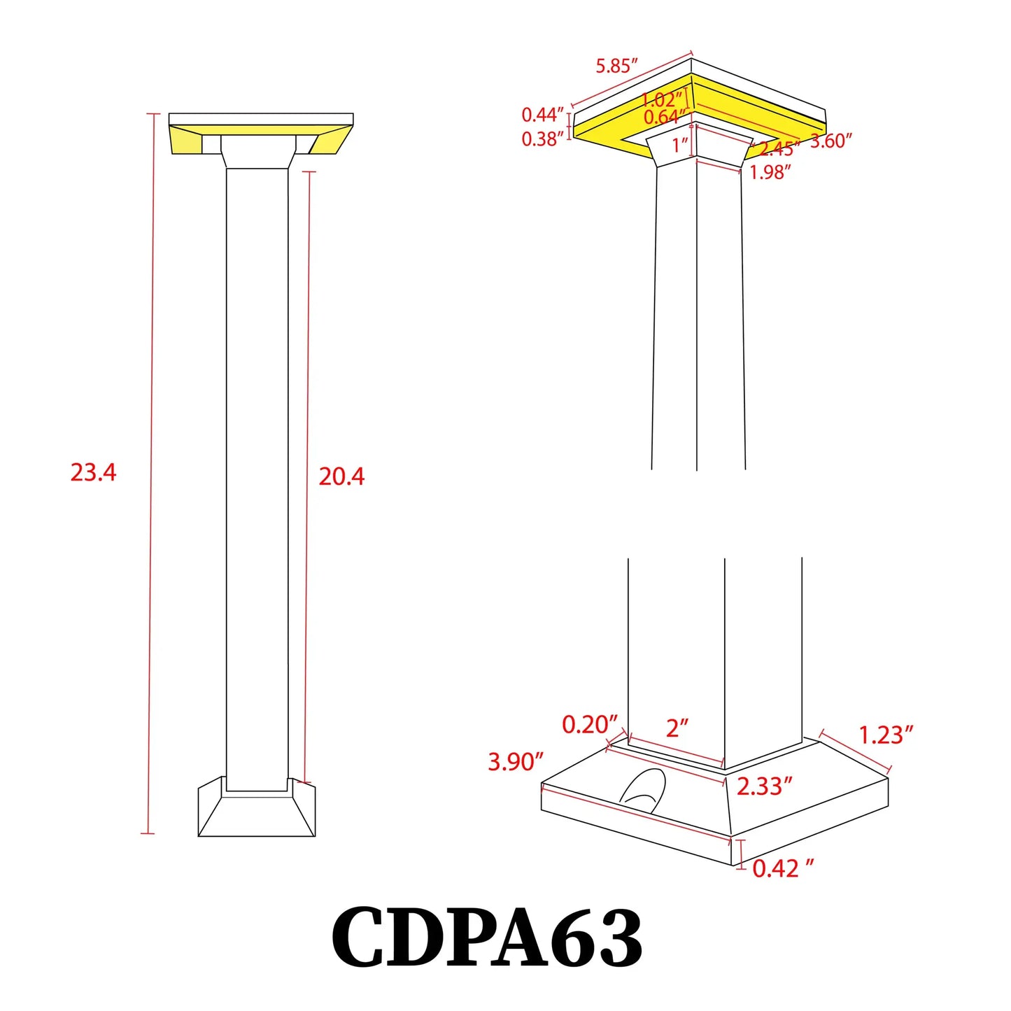 CDPA63 12W Bollard Pathway Lighting LED Square Top Modern Low Voltage - Tampa Home & Garden Store