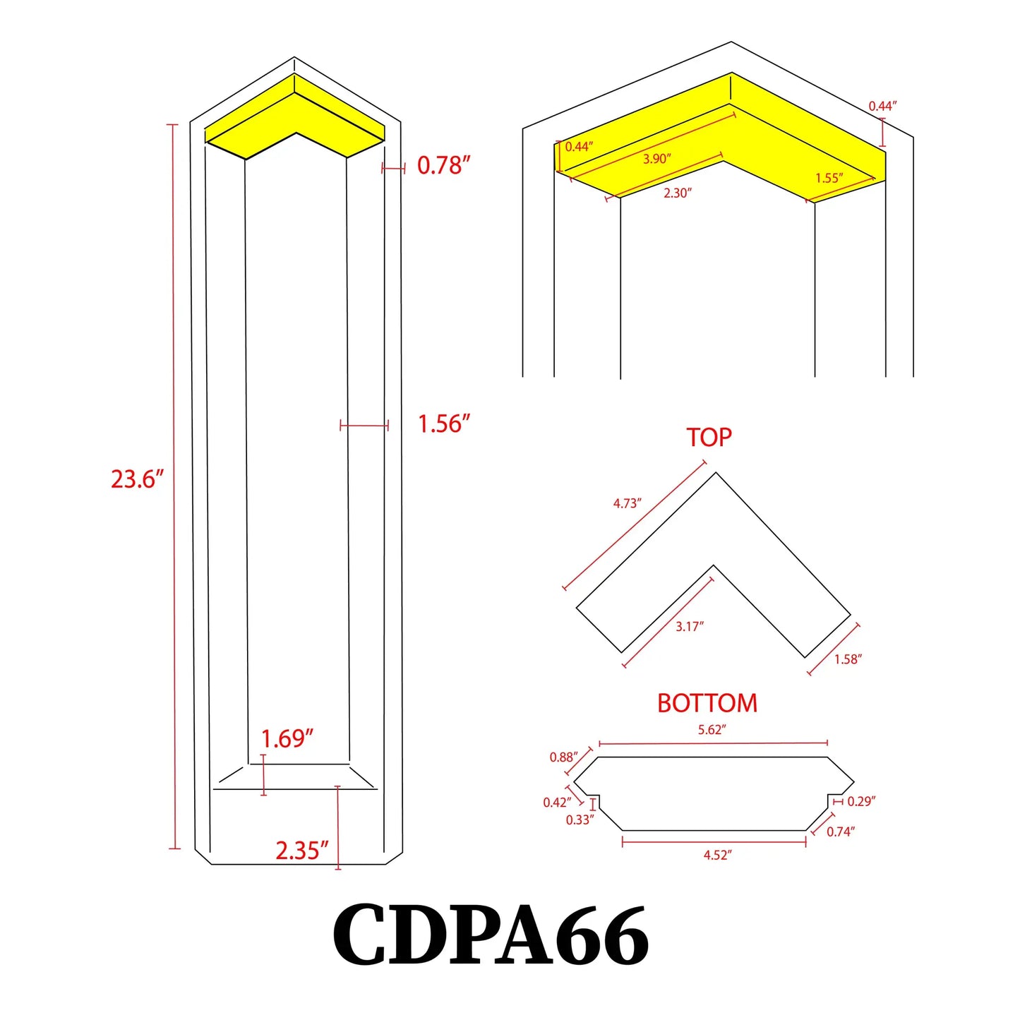 CDPA66 10W LED bollard light CAD drawing top/bottom views red dims Kings Outdoor Lighting on Tampa Home & Garden Store