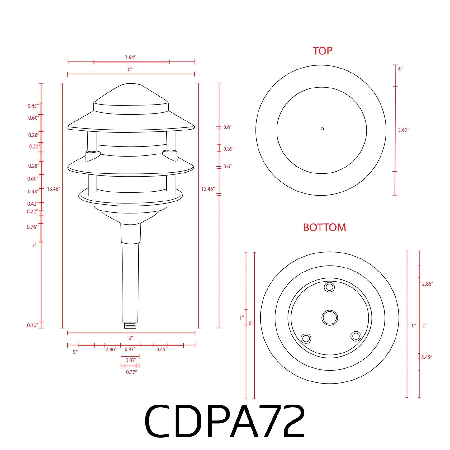 CDPA72 Éclairage paysager basse tension en aluminium noir 12 V AC/DC éclairage de chemin pagode à 3 niveaux