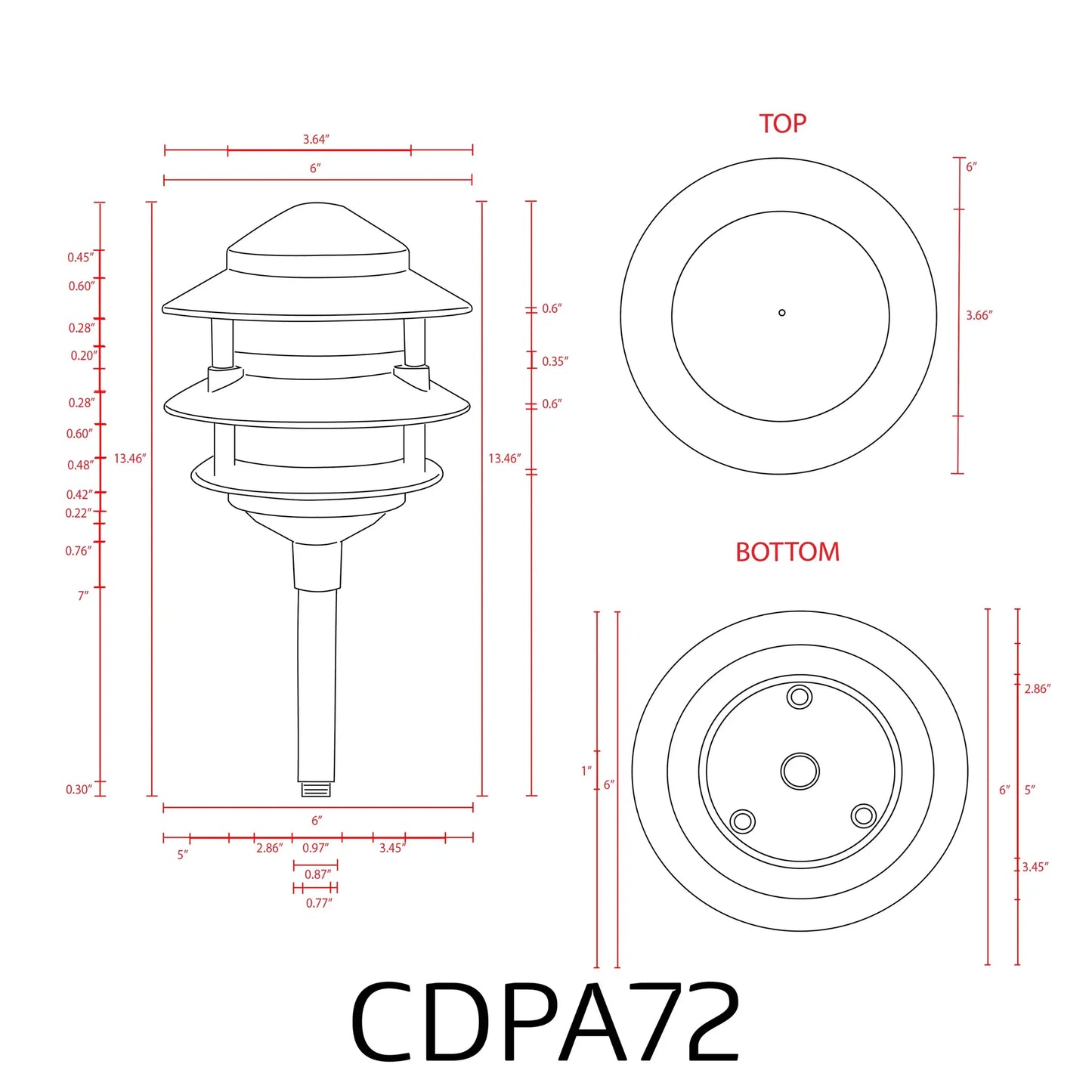 CDPA72 Black 12V AC/DC Aluminum Low Voltage Landscape Lighting 3 Tier Pagoda Path Light - Tampa Home & Garden Store