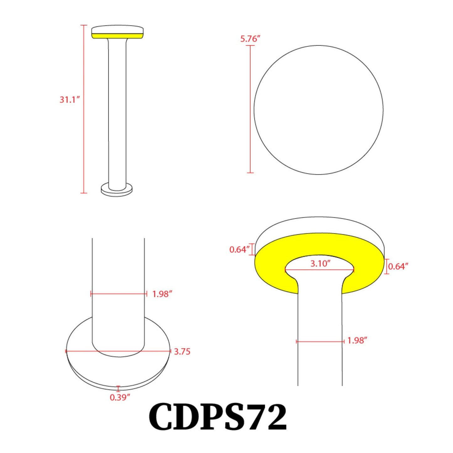 CDPS72 7W Stainless Steel Bollard Pathway Lighting LED Circle Top Modern Low Voltage