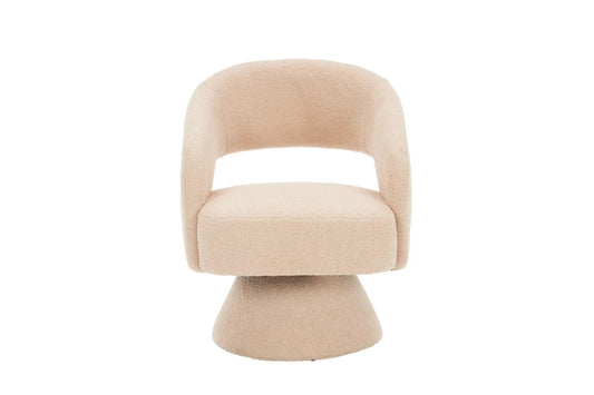 Swivel Accent Chair beige boucle fabric with round barrel seat and curved back on pedestal base on Tampa Home & Garden Store