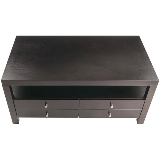 Modern Espresso 2 Drawer Coffee Table dark wood finish with twin drawers and brushed metal knobs on Tampa Home & Garden Store