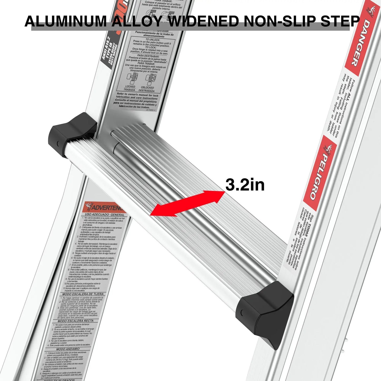 Aluminum multi-position ladder with wheels, silver rails and safety labels visible on Tampa Home & Garden Store
