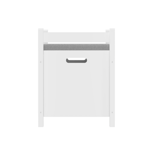A white rubber wood children's toy box with soft cushioned seats, stools, flip covers, and safety hinges for toy storage - Tampa Home & Garden Store