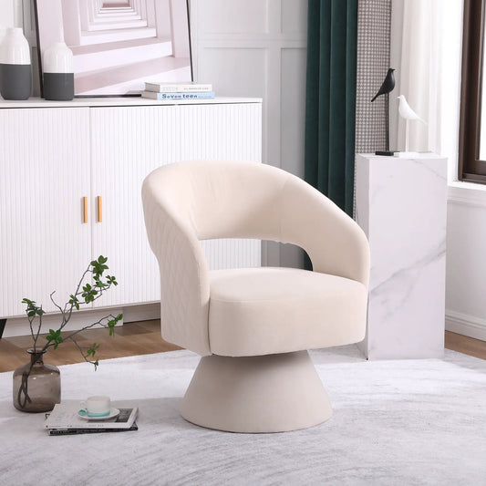 Swivel Accent Chair Round Barrel beige fabric, modern armchair by VIP Digital Presence on Tampa Home & Garden Store