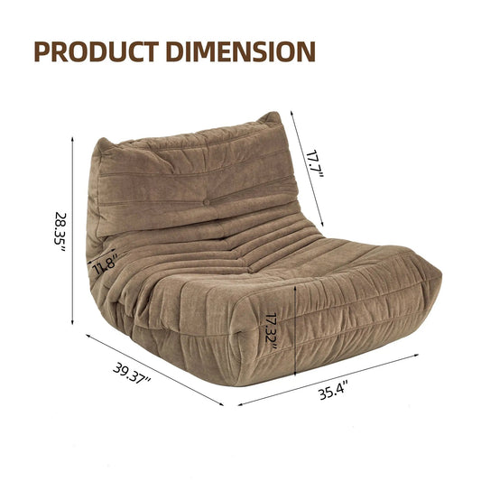 Brown microfiber floor bean bag chair memory foam lounger with tufted seams on Tampa Home & Garden Store