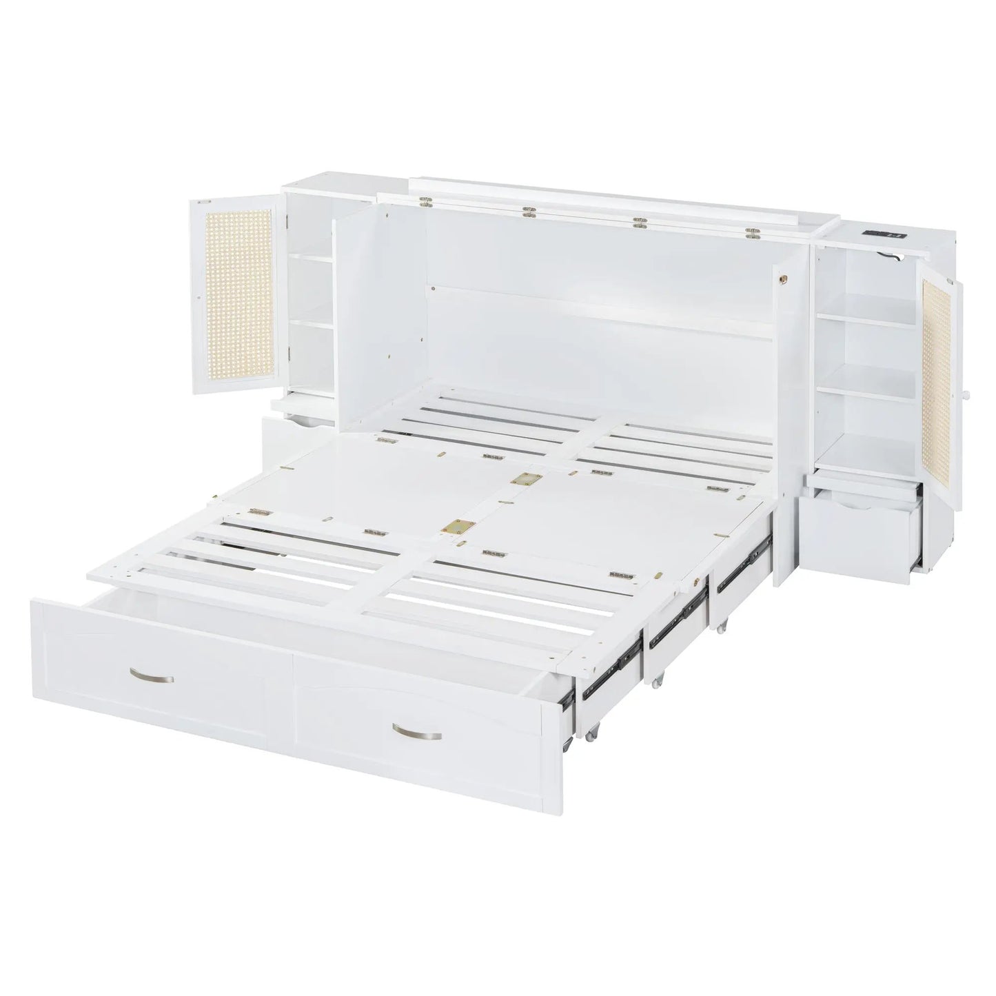 Queen Murphy wall bed with drawer and cabinets, white finish on Tampa Home & Garden Store