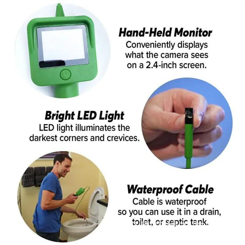 Endoscope camera with 2.4 inch LCD, green handheld borescope VIP Digital Presence cable on Tampa Home & Garden Store