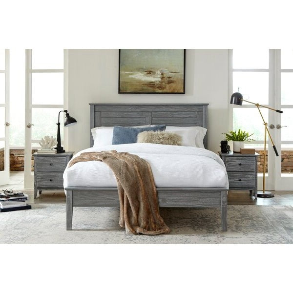 Cama de Plataforma Contemporánea de Pino Sólido Gris Tamaño Queen