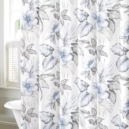 Tropical Botanical Floral Shower Curtain Cotton, blue-gray print, HomePacific on Tampa Home & Garden Store