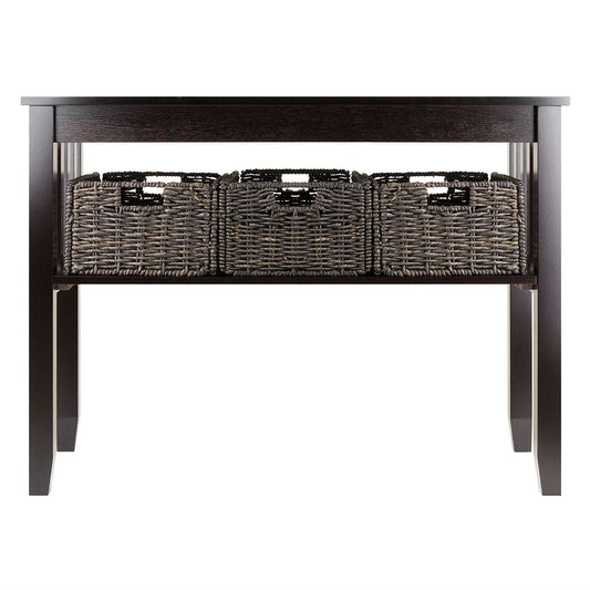 Mesa de consola de recibidor Espresso de 2 niveles con 3 cestas de almacenamiento
