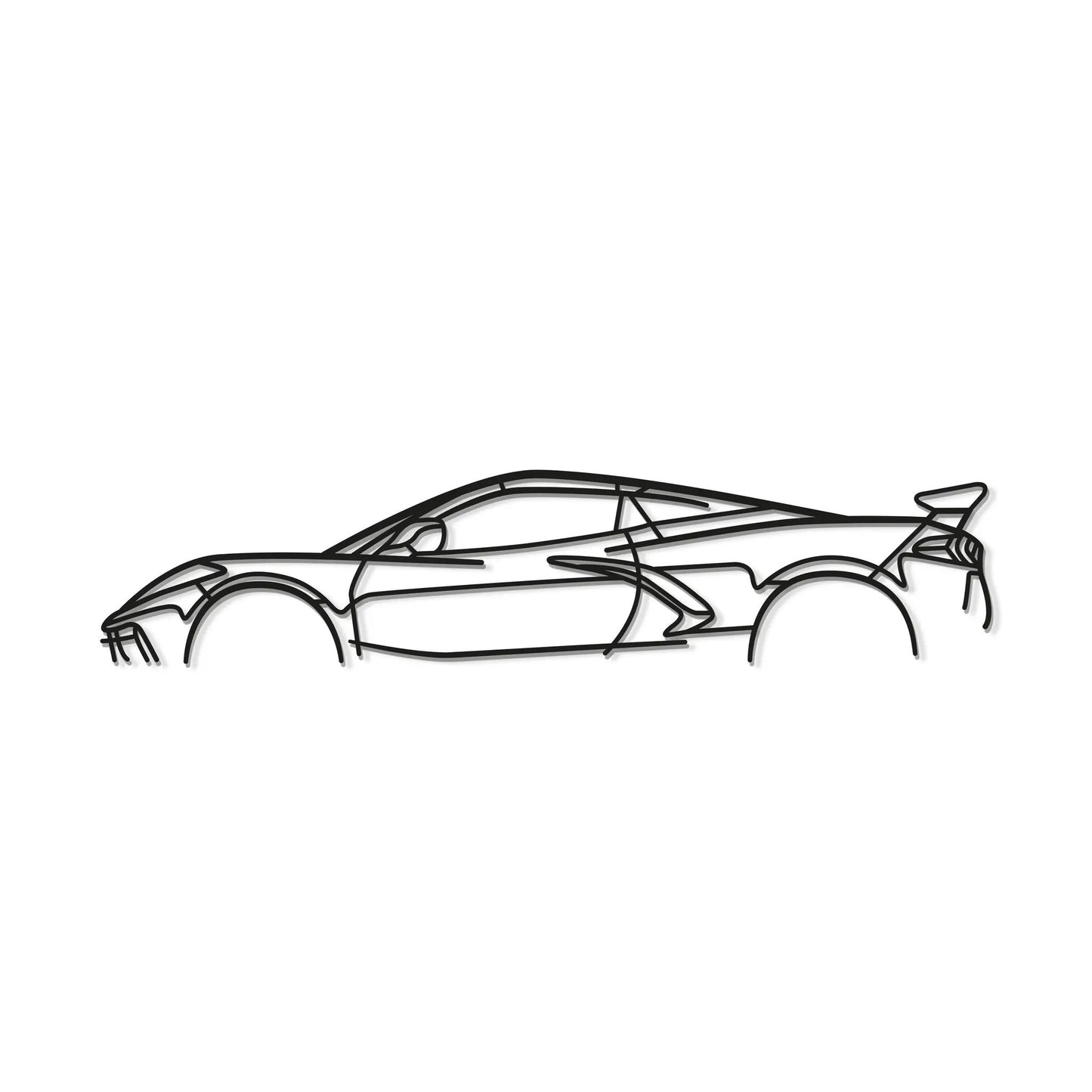 Corvette C8 Stingray Classic Metal Wall Art by Modello Turbo, black line-art car silhouette on Tampa Home & Garden Store