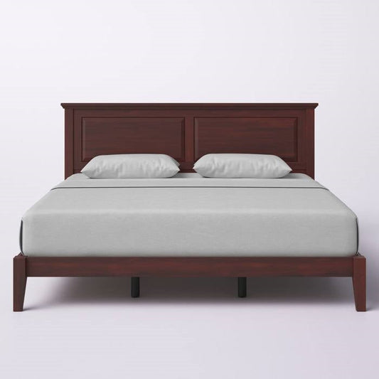 King Traditional Solid Oak Wooden Platform Bed Frame with Headboard in Cherry - Tampa Home & Garden Store