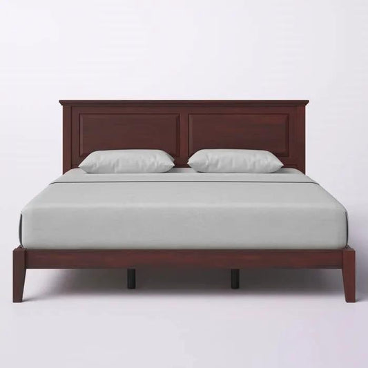 King Oak Platform Bed Frame with Cherry Headboard, king size, dark wood finish on Tampa Home & Garden Store