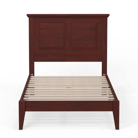Twin Oak platform bed frame with cherry headboard, solid wood with slatted base on Tampa Home & Garden Store