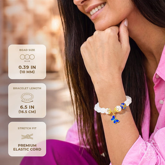 Spiritual Growth Bracelet for Inner Balance white bead bracelet with blue butterfly charm on Tampa Home & Garden Store