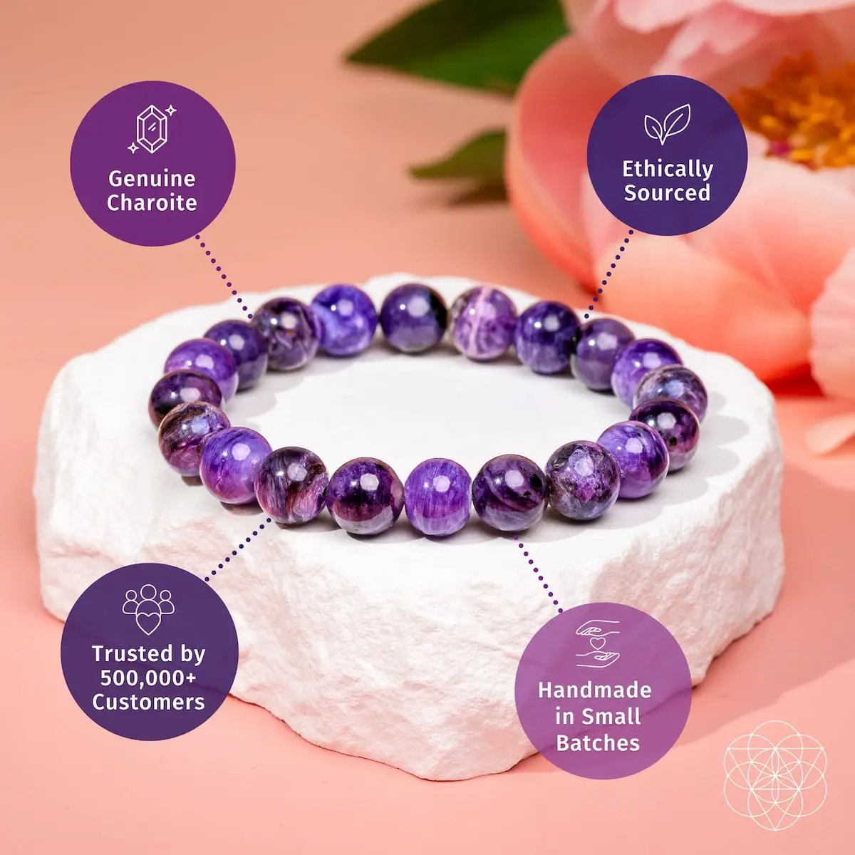 Unshakeable Intuition Rare Siberian Charoite Bracelet by Conscious Items, purple bead bracelet on Tampa Home & Garden Store