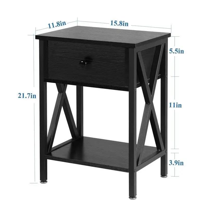 Rustic black nightstand with X-shaped sides, 1 drawer and lower shelf HomePacific set of 2 on Tampa Home & Garden Store
