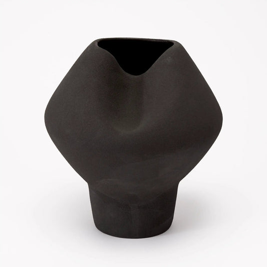 Nora Vase matte black sculptural vessel with angular top opening on Tampa Home & Garden Store
