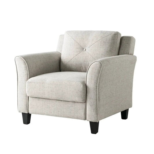 Cream microfiber armchair with tufted back cushion and dark tapered legs on Tampa Home & Garden Store