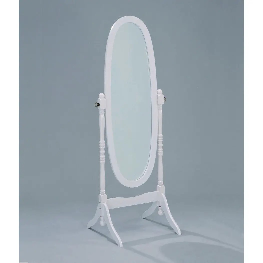 Oval Cheval Floor Mirror in white finish with freestanding turned posts and curved base on Tampa Home & Garden Store