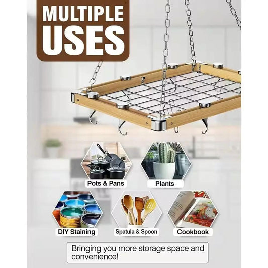 HomePacific Rectangular 23.5-inch wood and metal ceiling pot rack with grid and hooks on Tampa Home & Garden Store