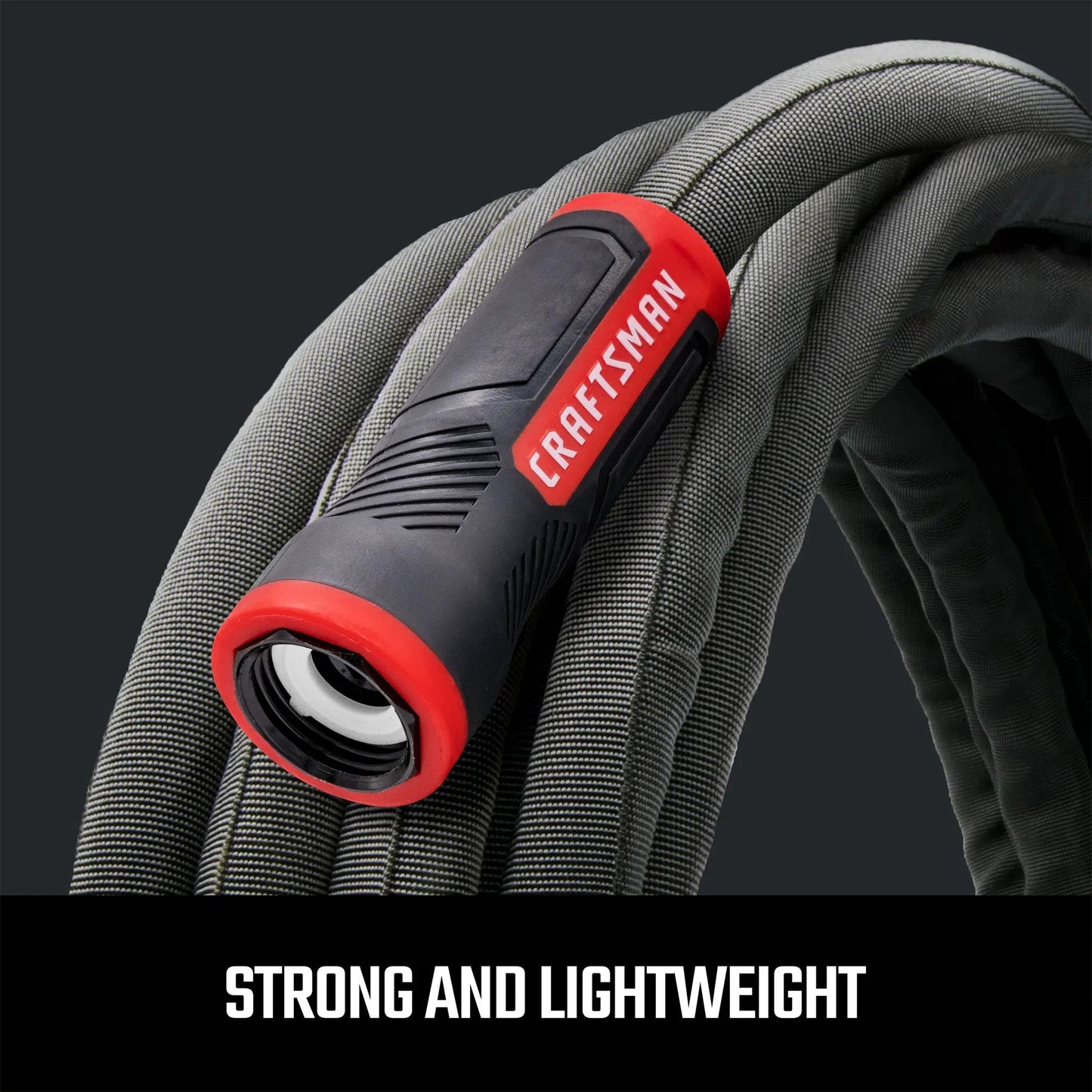 Craftsman 50 ft fabric garden hose with grips, red/black handle and textured gray fabric on Tampa Home & Garden Store
