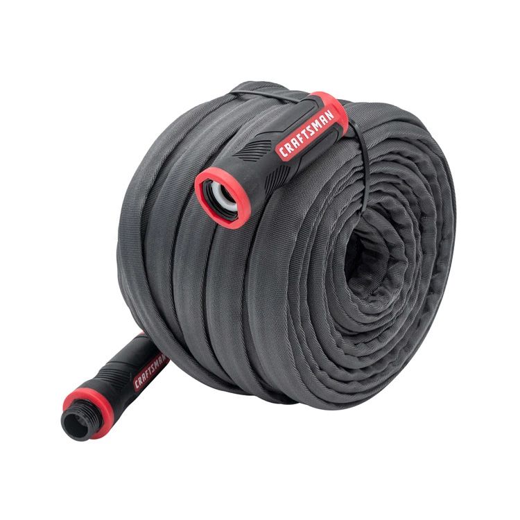 Craftsman ExoShield heavy-duty fabric hose gray with red connectors on Tampa Home & Garden Store