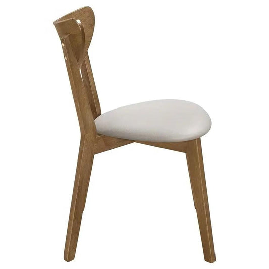 Set of 2 mid-century modern wood dining chairs with light beige upholstered seats on Tampa Home & Garden Store