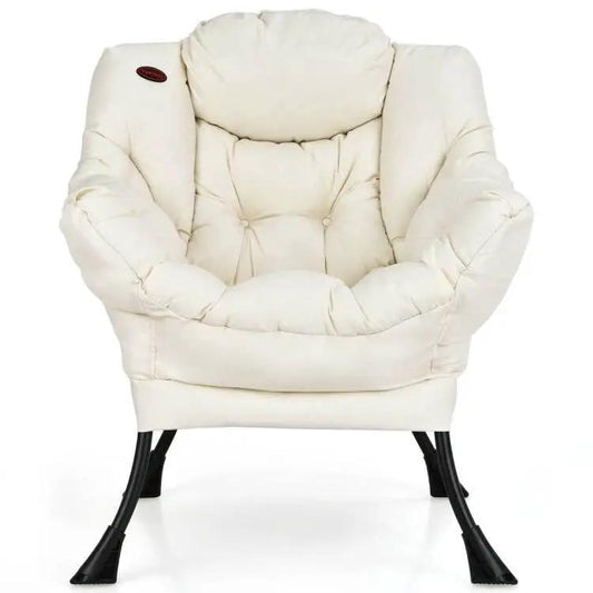 Upholstered Cushioned Accent Chair cream fabric by HomePacific with black metal legs on Tampa Home & Garden Store