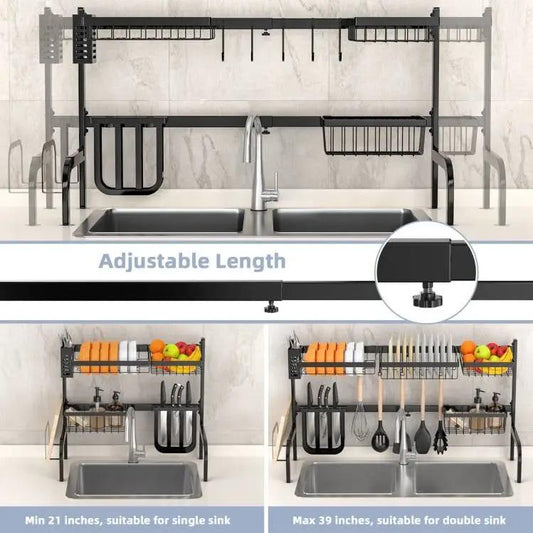 HomePacific 2 Tier Black Steel Over the Sink Dish Rack with adjustable length on Tampa Home & Garden Store