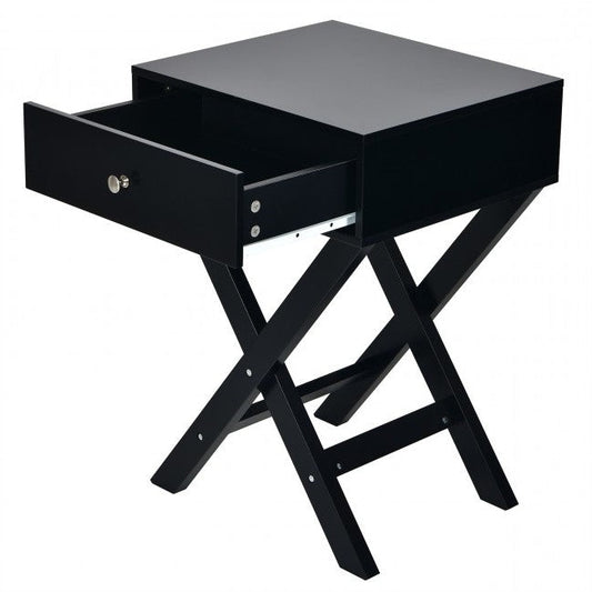 Retro Black X-Shape 1 Drawer Nightstand Coffee Table - Tampa Home & Garden Store