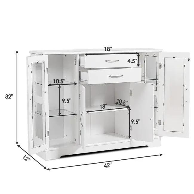 White Wood Buffet Sideboard Cabinet with Glass Display Doors - Tampa Home & Garden Store
