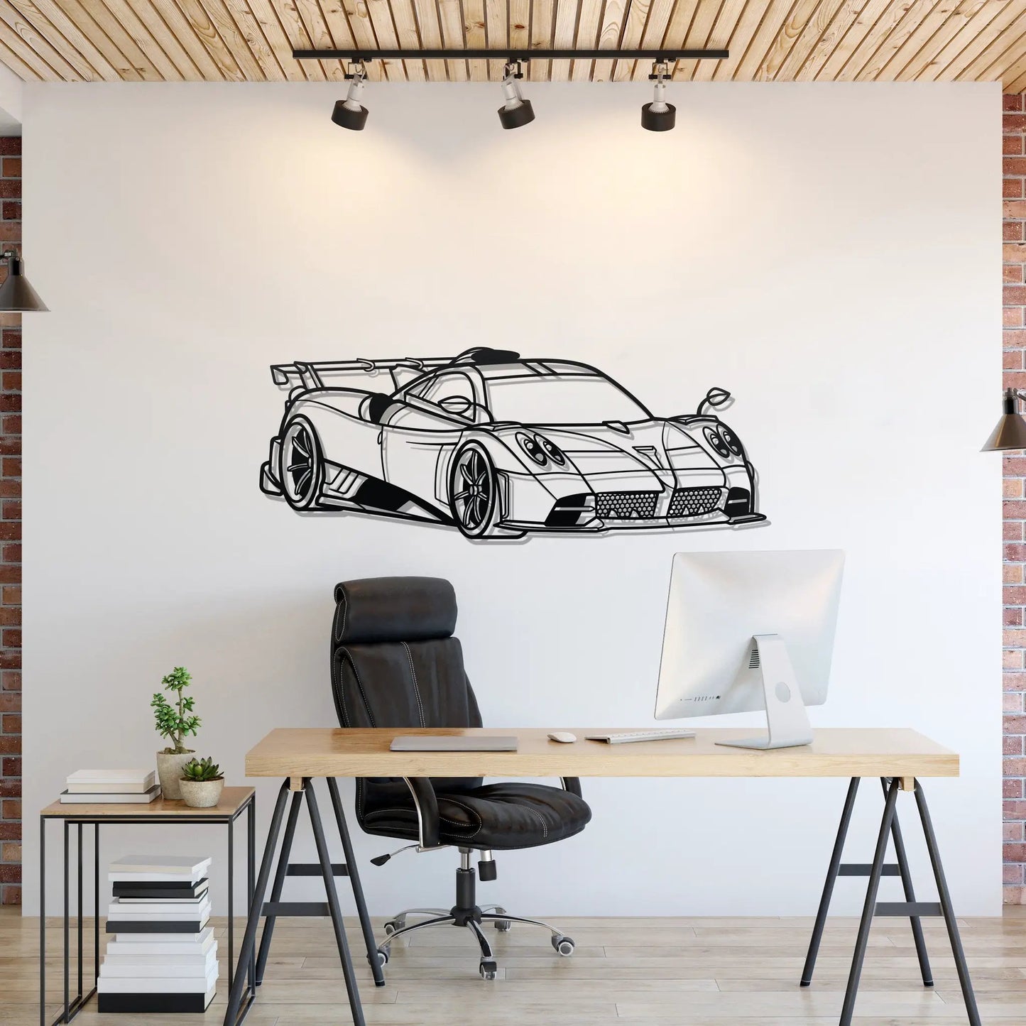 Imola Perspective Metal Car Wall Art by Modello Turbo, black line-drawn sports car on Tampa Home & Garden Store