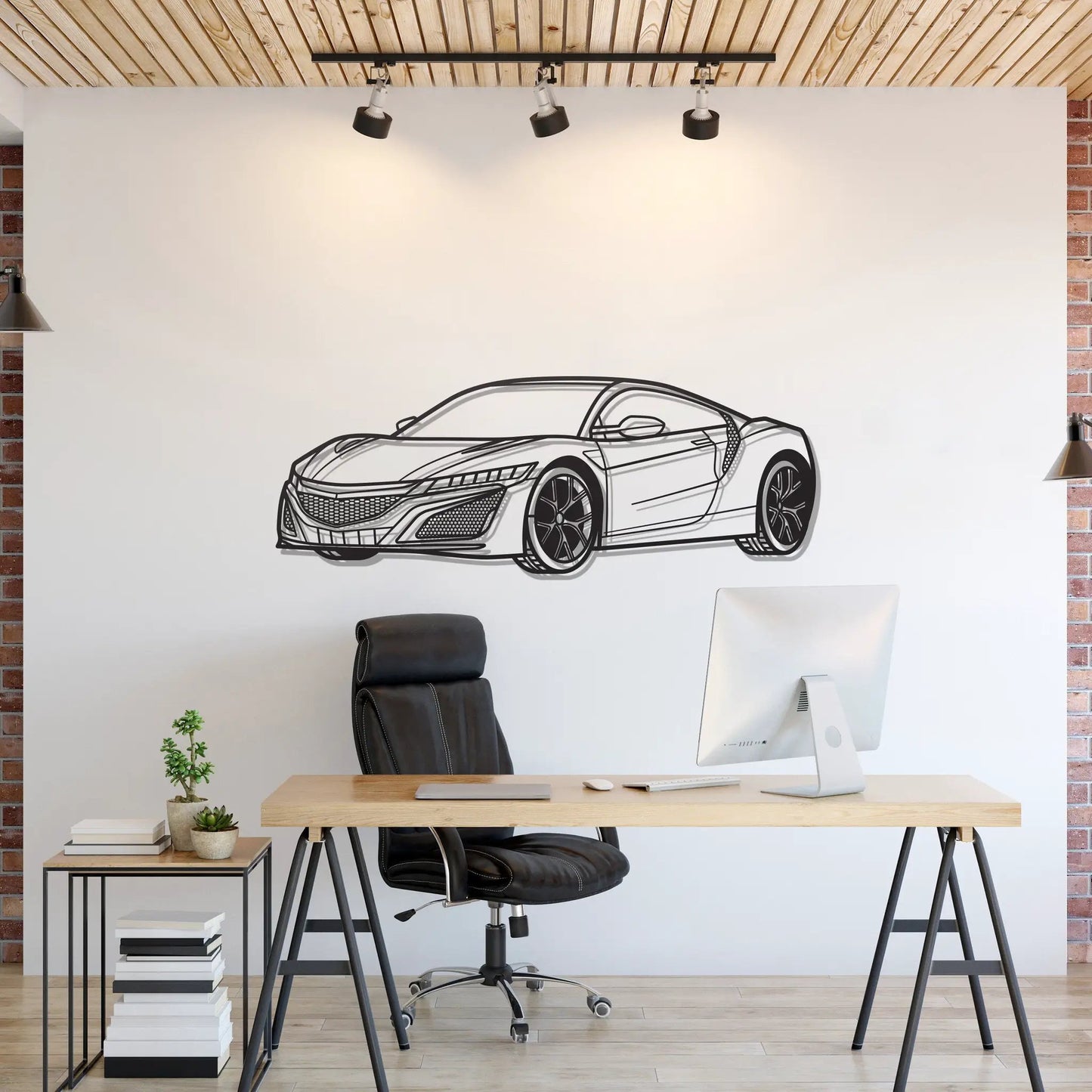 NSX Perspective Metal Car Wall Art 2017 Modello Turbo black line-art illustration on light panel on Tampa Home & Garden Store