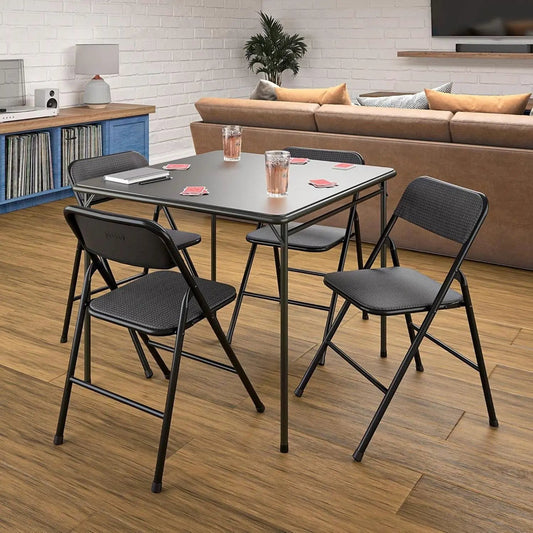 Black 5-piece square folding table and chairs set with metal legs on Tampa Home & Garden Store