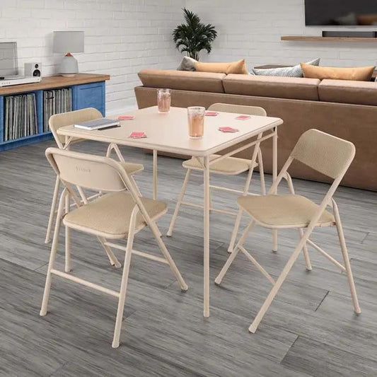 5-Piece beige square folding dining table with 4 folding chairs, HomePacific folding set on Tampa Home & Garden Store