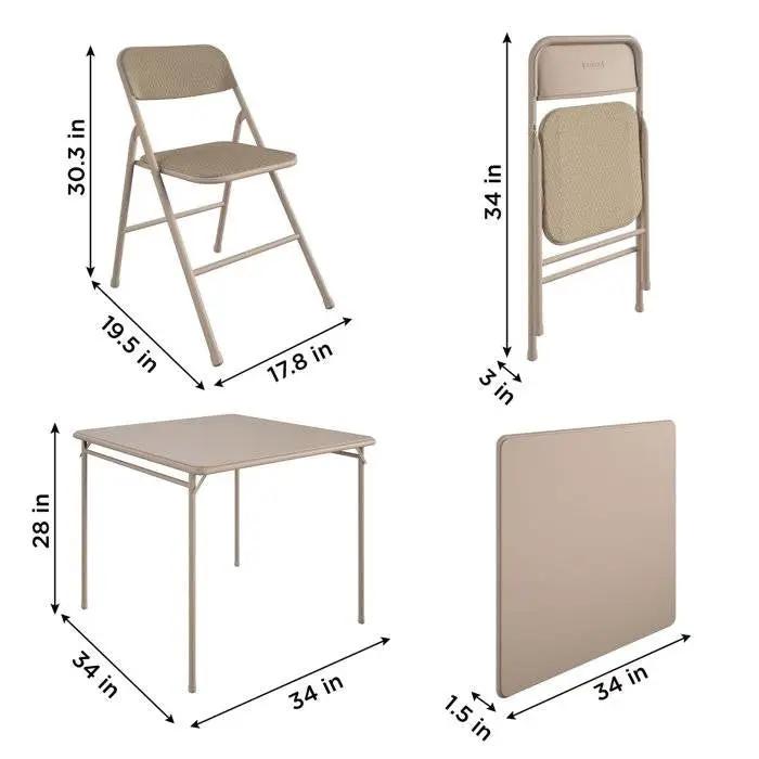 5-Piece Square Folding Dining Table with 4 Chairs Guest Set Game Table - Beige - Tampa Home & Garden Store