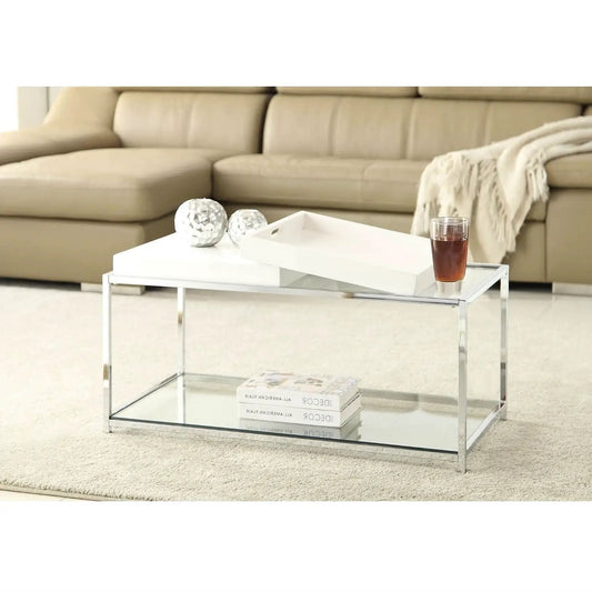Modern chrome metal coffee table with 2 white removable trays on Tampa Home & Garden Store